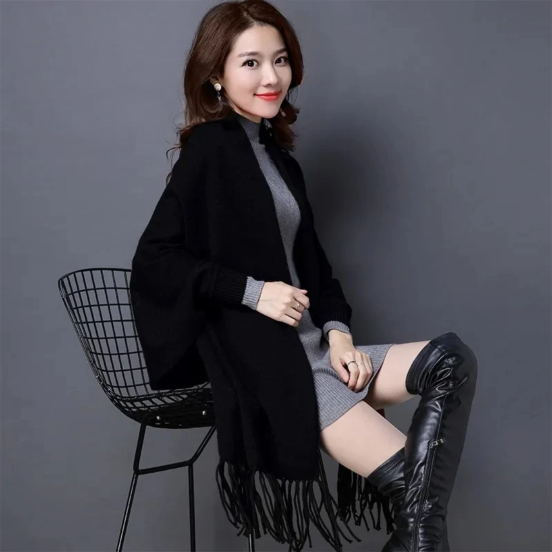 2024 New,Stylish Tassels Cape Cardigan Shawl Jackets,For Women\'s Clothes,Elegant Long Sleeve Cloak Shawl Poncho Coats,Female Top