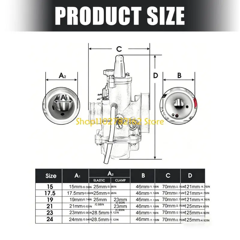 547B Multiple Size Unpaved Vehicle Carburetor Set Adjustable Dirt Bike Carburetor System Suitable for CP 15 17.5 19 21
