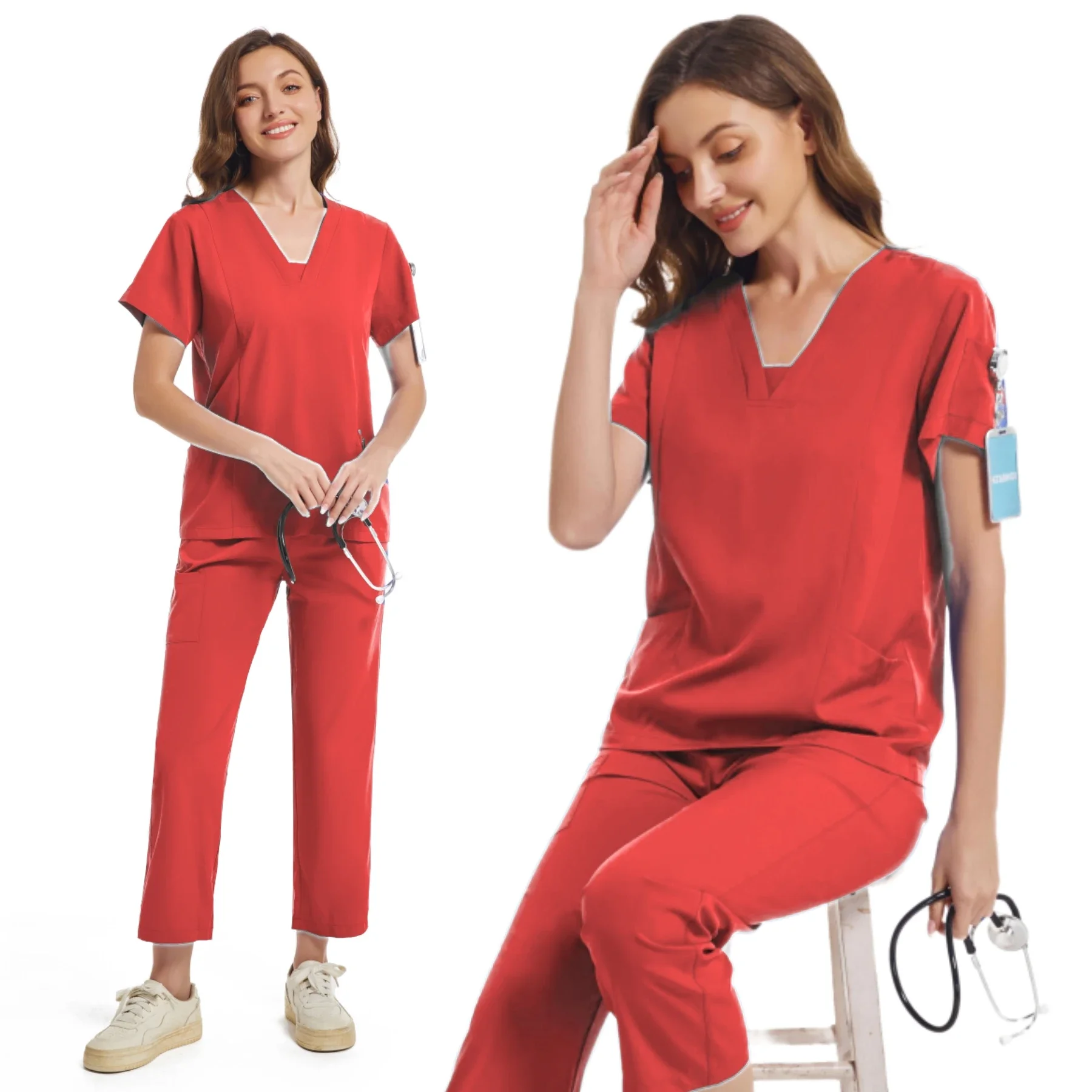 Breathable Scrub Suits for Doctor and Nurse Accessories for Medical Laboratory Nursing Beauty Salon Woman Operating Room Uniform