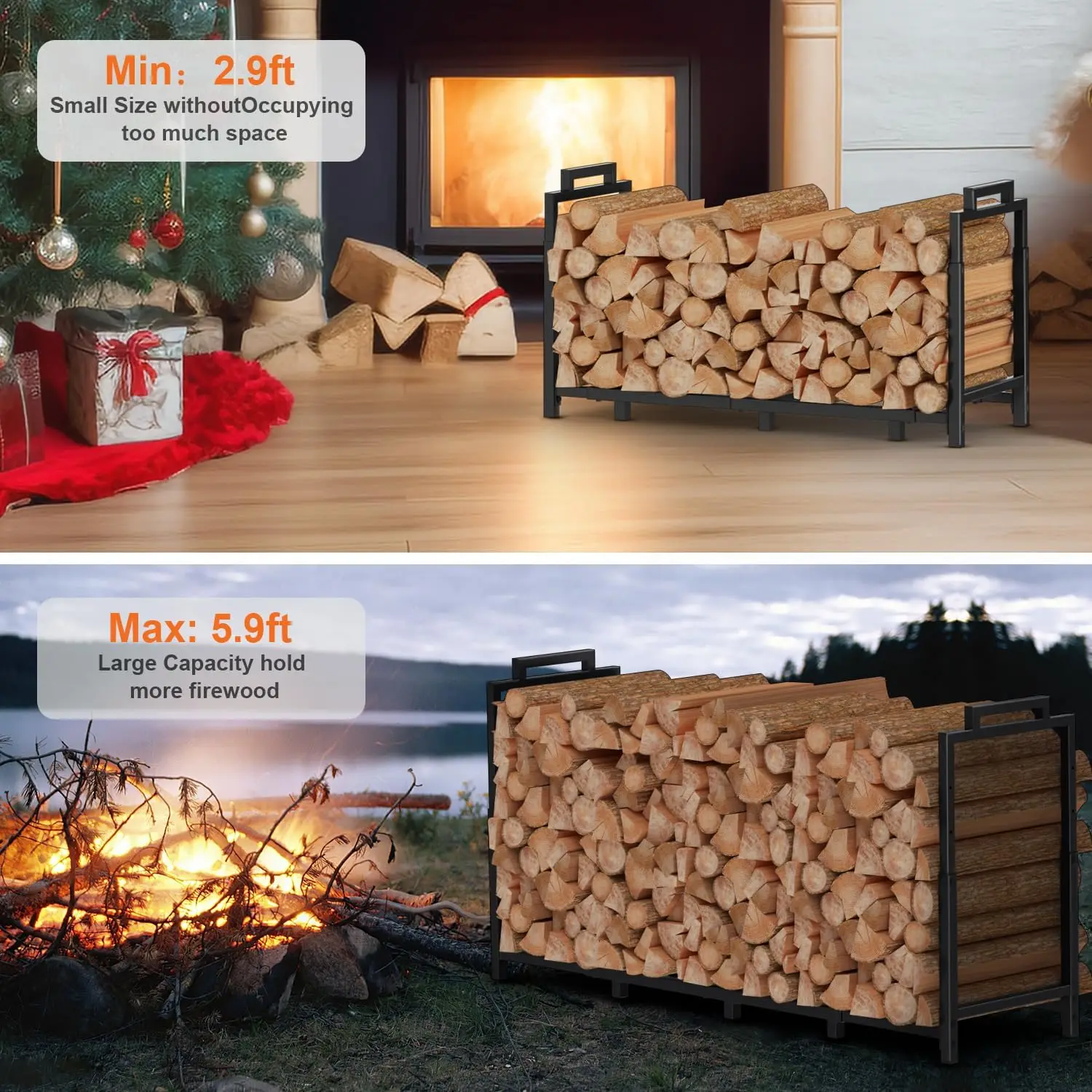 Imagem -05 - Heavy Duty Firewood Rack Log Stacker Suporte para Lareira Exterior e Interior Armazenamento de Madeira 6ft Ajustável