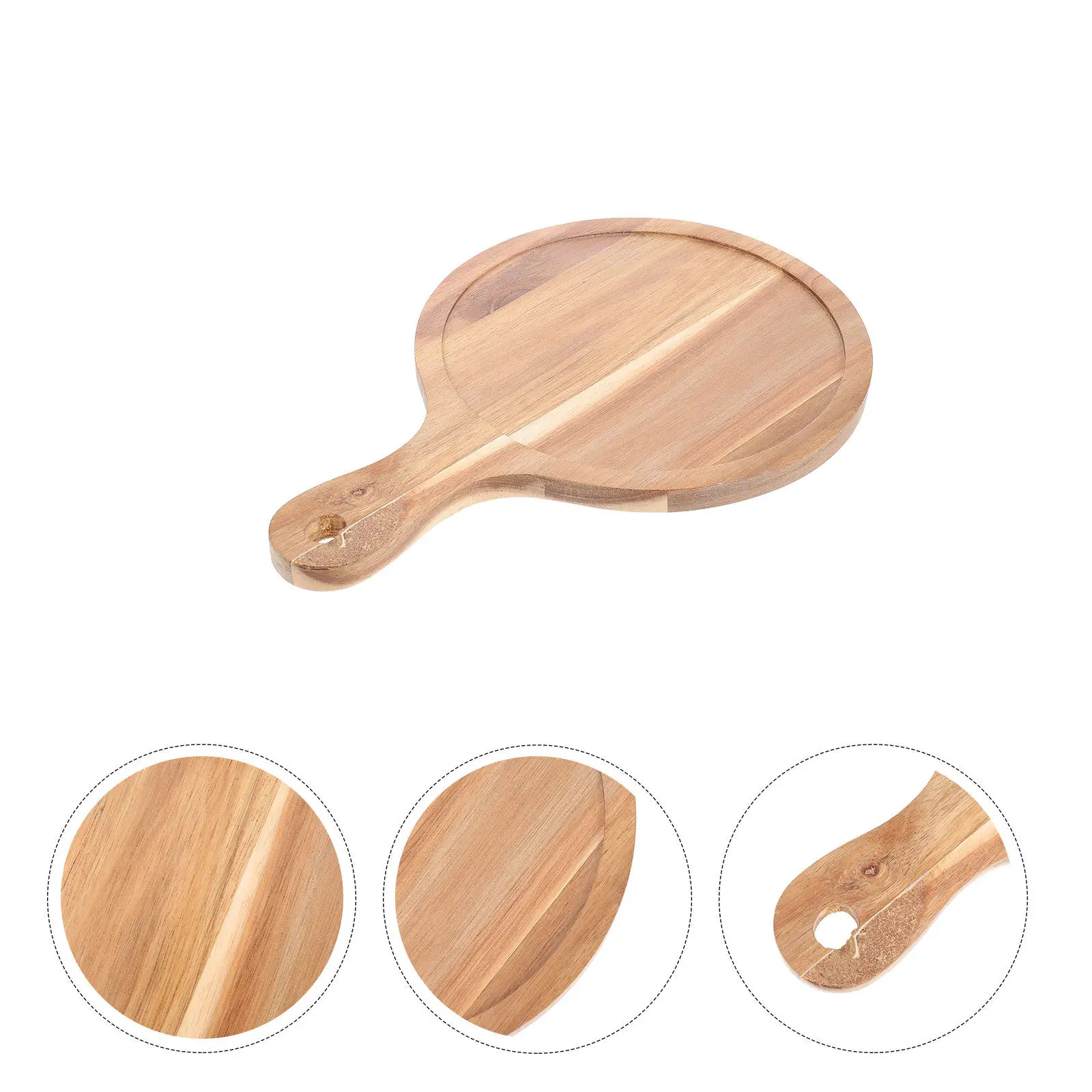 Wooden Bread Tray Round Serving Plate Portable Bread Board with Handle Multipurpose Food Serving Steak Pizza Cake Snacks Tray