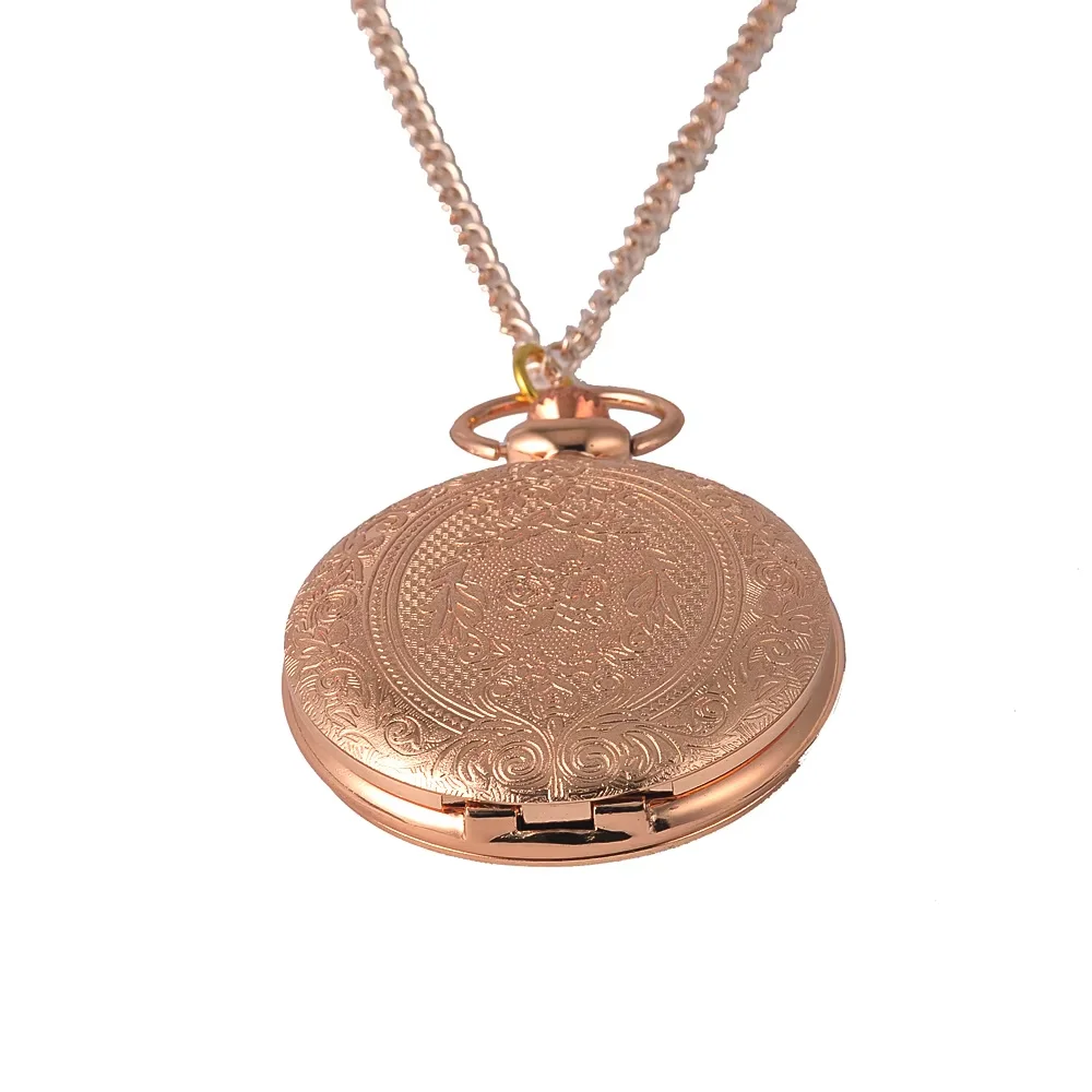 8840 Orologio da tasca in argento con design con motivo inciso Orologi da tasca al quarzo Moda in oro rosa Hollow Bella catena regalo antiquariato