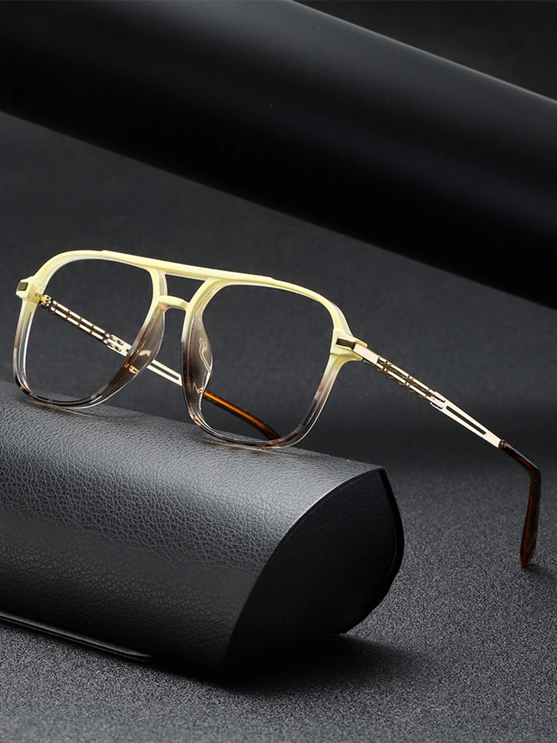 KOCOLIOR Neue Mode Doppel Strahl Großen Rahmen Lesebrille für Männer und Frauen Photochrome Anti Blau Licht Presbyopie Brille – Detail 2