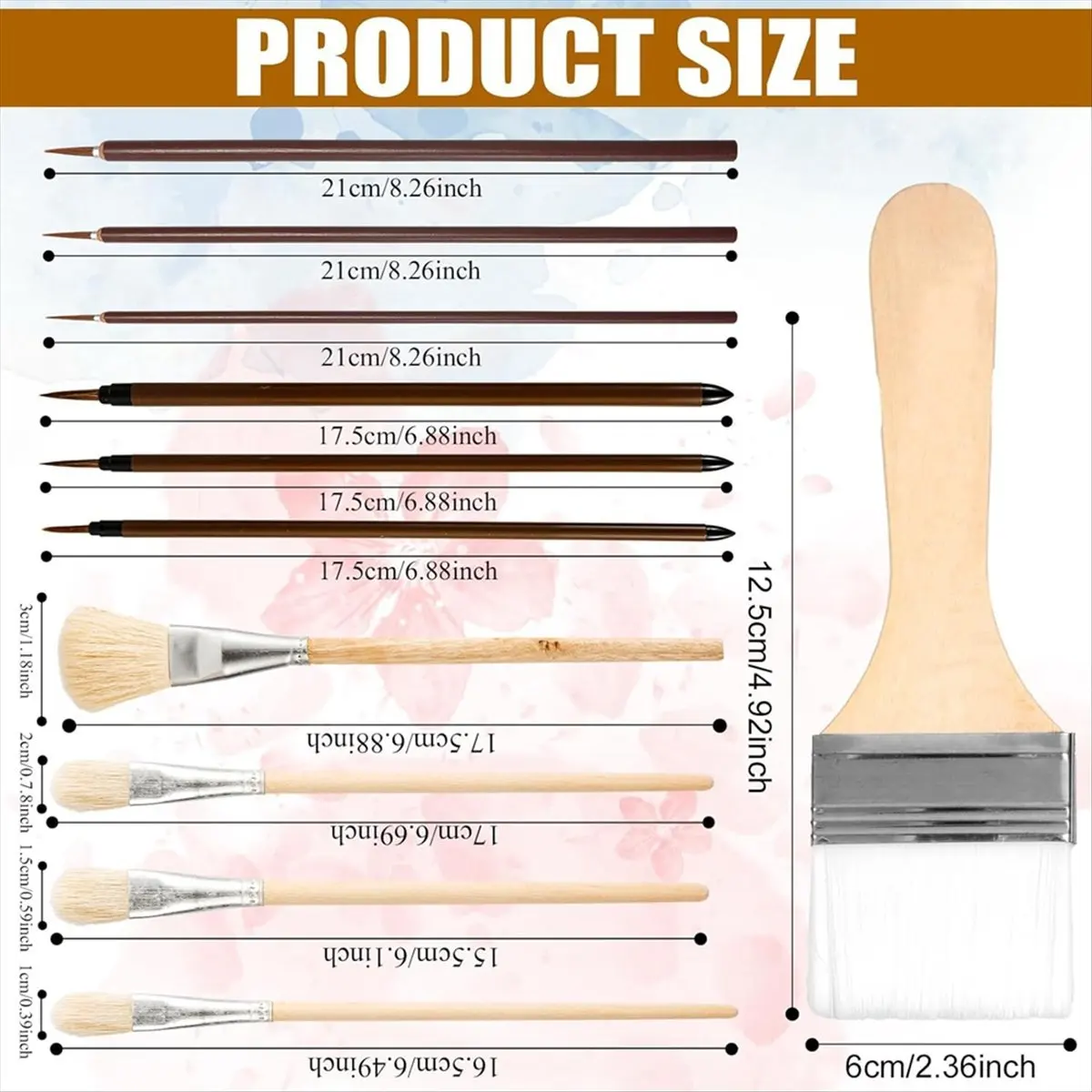 AT16 Pottery Glaze Brushes Set,Different Shapes Wood Ceramic Brushes with Long Handle Watercolor Oil for Students Artist