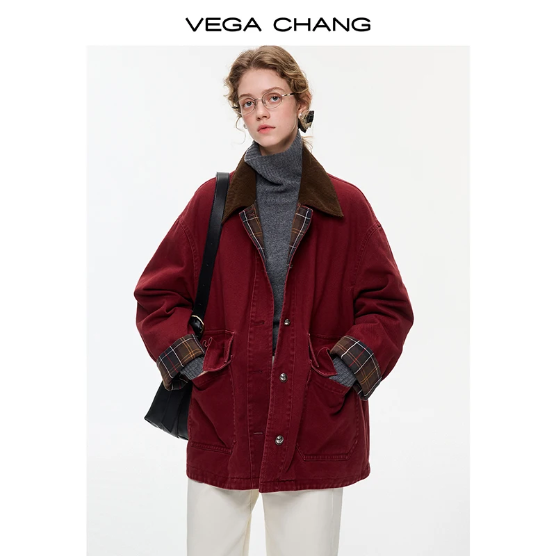 

Vega Chang новая зимняя женская пуховая хлопковая куртка с потертостями, хлопковая саржевая вельветовая короткая куртка