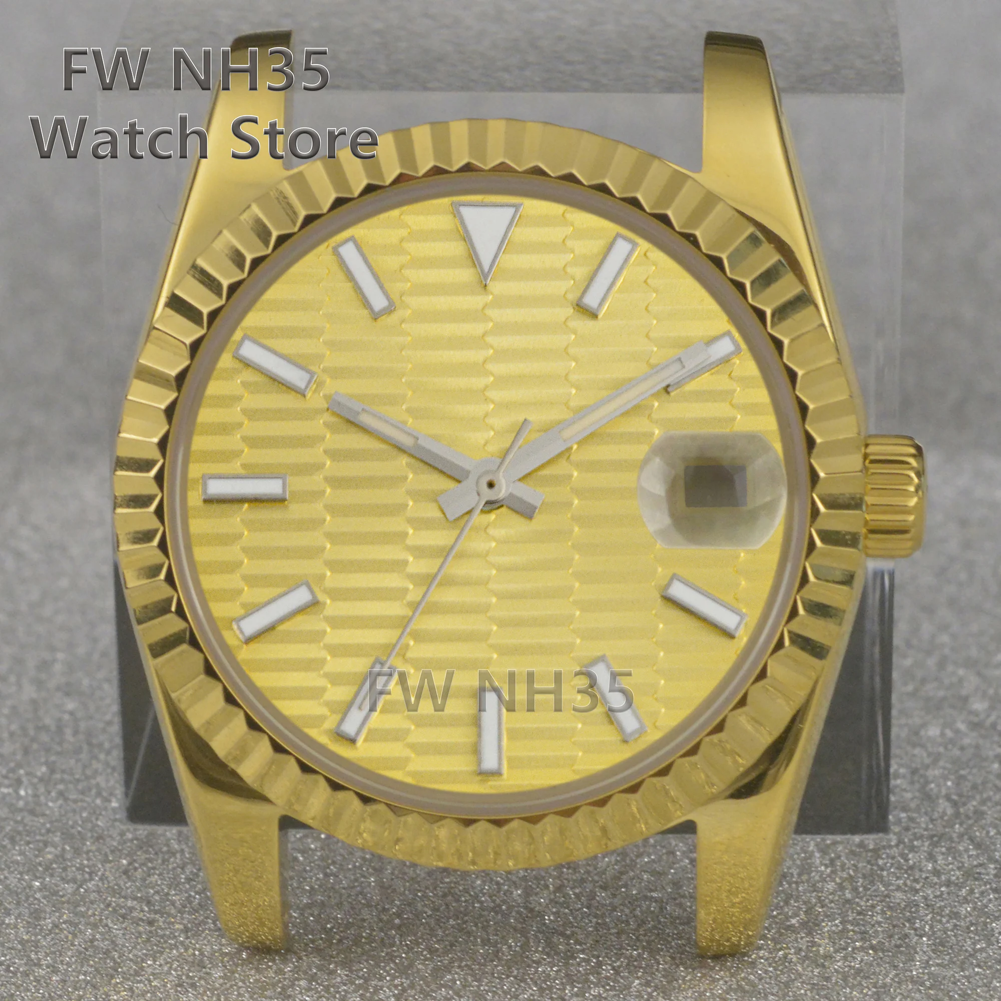 NH35 Case Wave Pattern Luminous Dial Hands for Mod Datejust Sapphire Glass 10ATM Water Resistant Watch Case Fit NH35 Movement