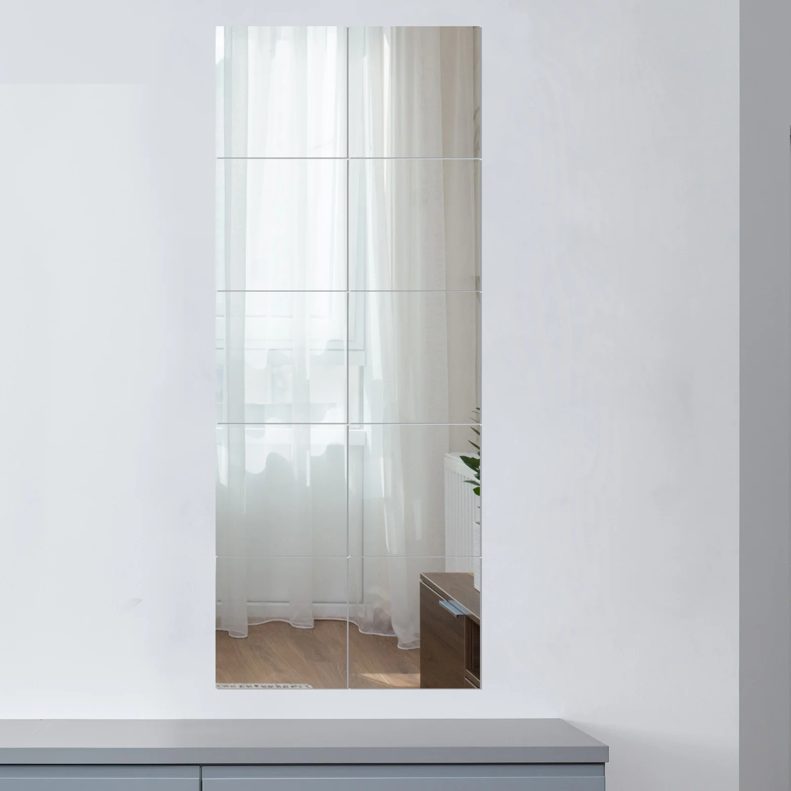 

10 Sheets Full Body Mirror Wall Stickers PVC Self Adhesive Easy Peel Stick No Residue Mirror Effect Decals for Wall
