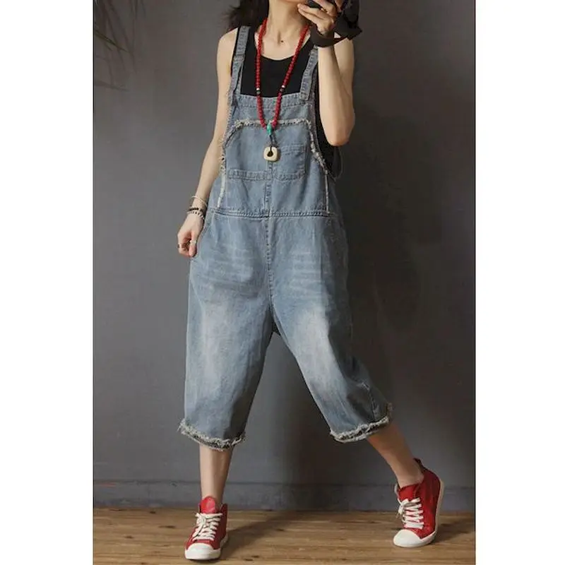 

Denim Jumpsuits for Women 2026 Summer Blue Playsuits Capri Pants Loose High Waist Overalls for One Piece Outfit Women Clothes