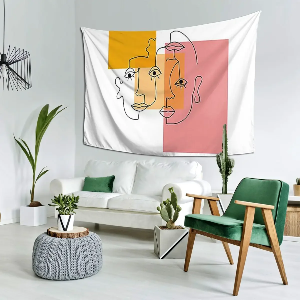 Color Block Line Faces Tapestry Funny Wall Hanging Aesthetic Home Decoration Tapestries for Living Room Bedroom Dorm Room