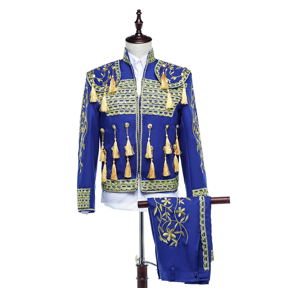 Men Spanish Matador Spain Bullfighter Cosplay Medieval Luxury Noble Prince Costume Halloween Royal Military Uniform Jacket Suit