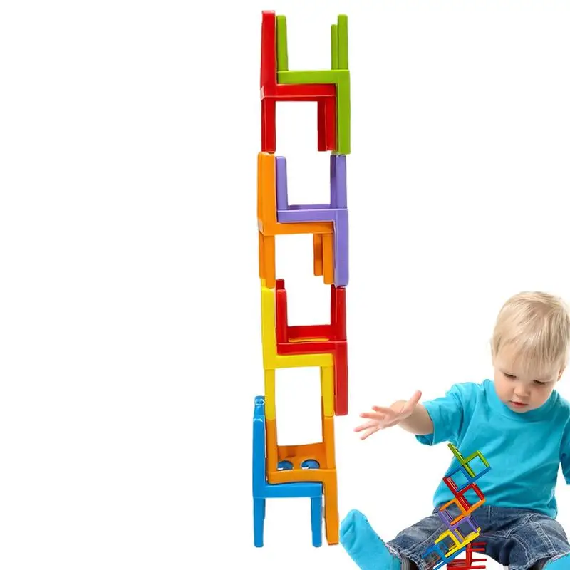 Chair Stacking Games 24PCS Colorful Educational Chair Stacking Tower Game Parent-Child Interactive Funny Balancing Toys Games