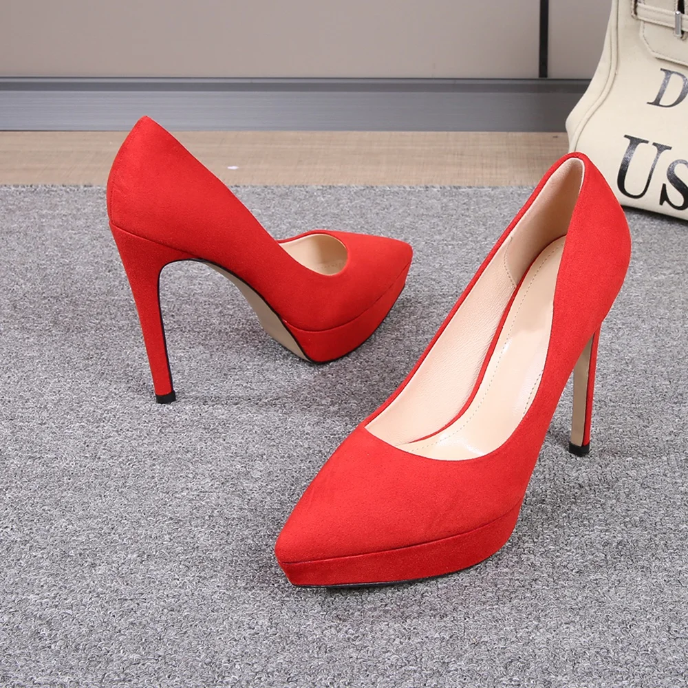 حذاء Tikicup نسائي عاري من جلد الغزال بمقدمة مدببة وكعب عالٍ مع منصة، حذاء بكعب ستيليتو أنيق لحفلات المكتب الرسمية