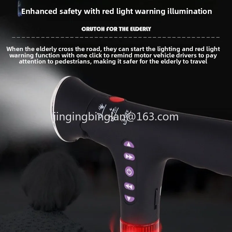 Factory wholesale folding telescopic hiking stick aluminum alloy with light MP3 music shock  stick crutch foldable tool