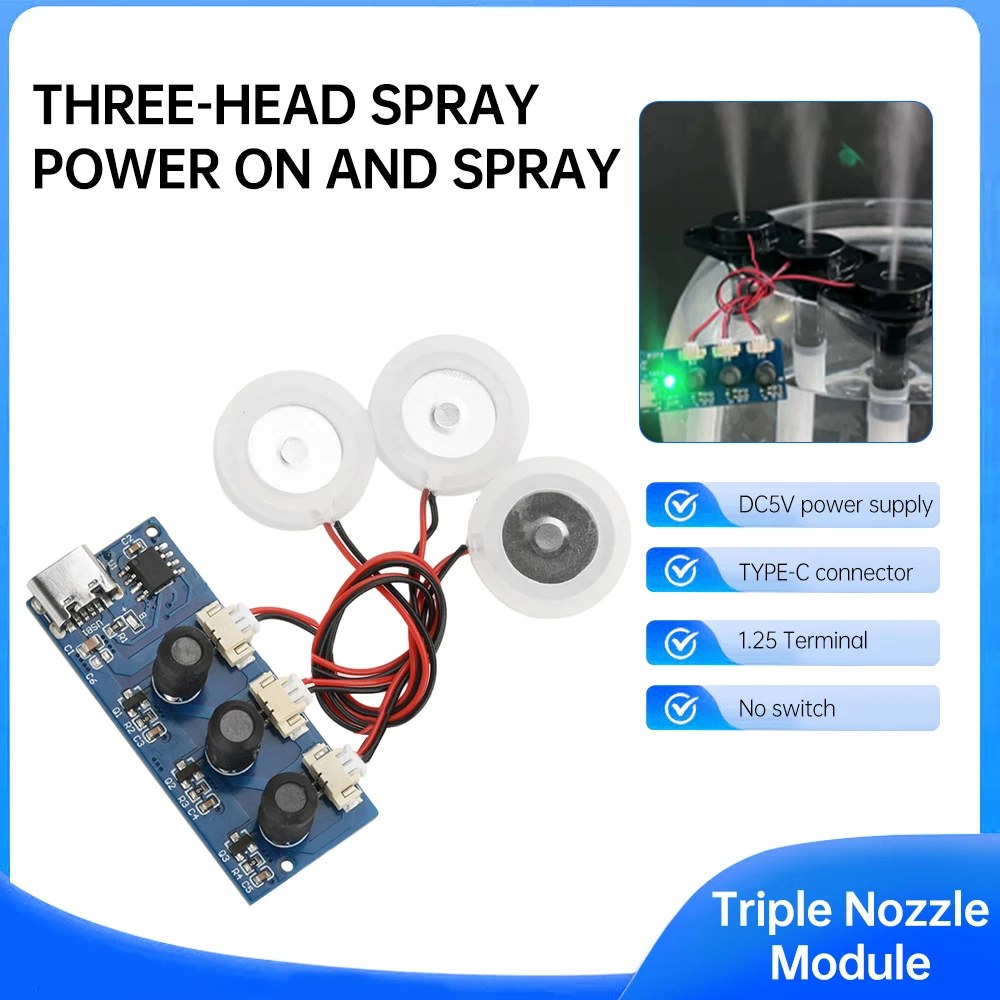 DC 5V Single Module Dual Spray Three Spray Electrified Direct Spray No Switch Ultrasonic Atomizer Humidifier Module Type C