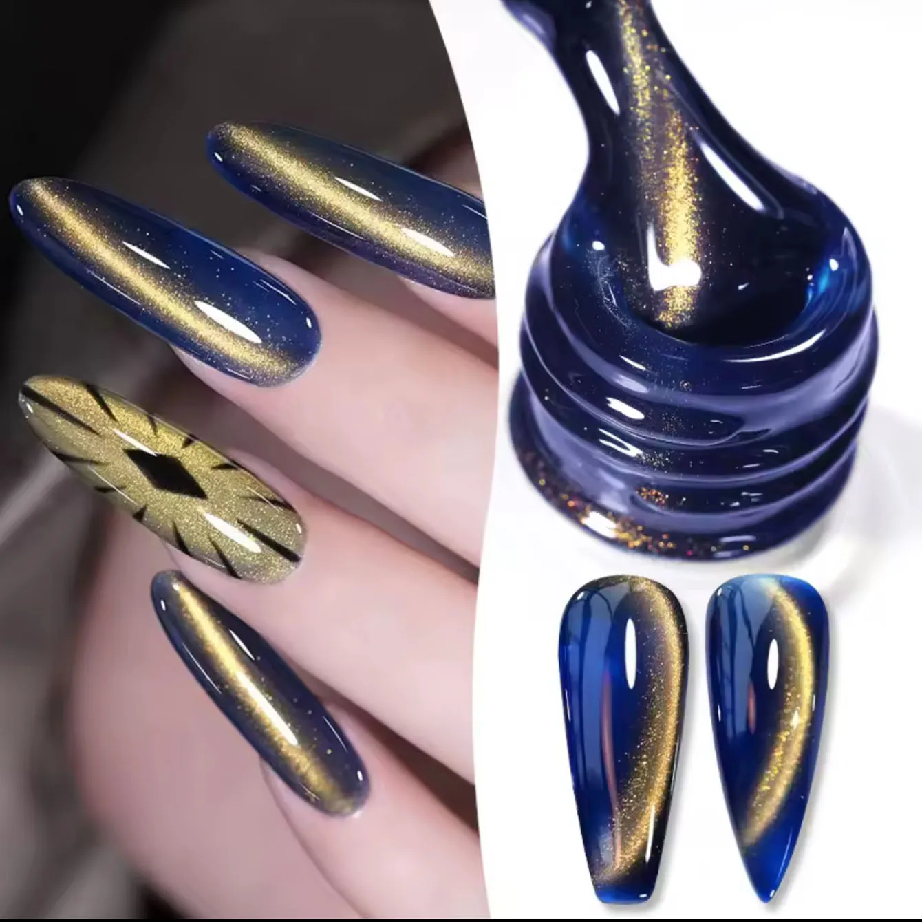 10ML 1PCS Oro Azzurro Gatto Eye Colla per unghie 2025 Nuovo stile sbiancante Unghie dorate Unghie di Natale Unghie a luce UV Forniture per unghie
