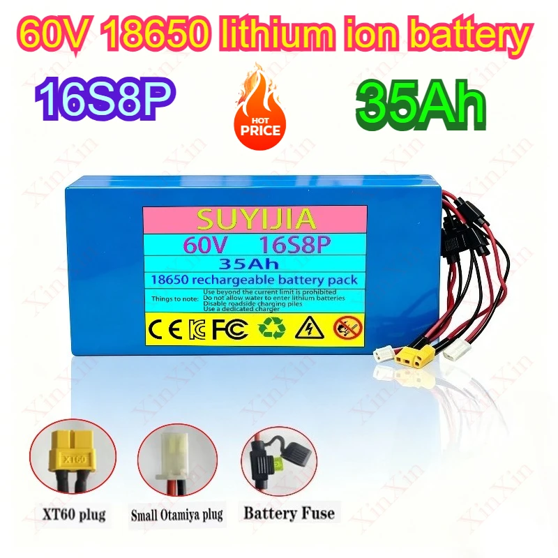 60V 16S8P 35Ah 18650 Lithium-Ion Battery, High Power, Long Range, Rechargeable Battery with XT60 Plug and BMS Protection Plate