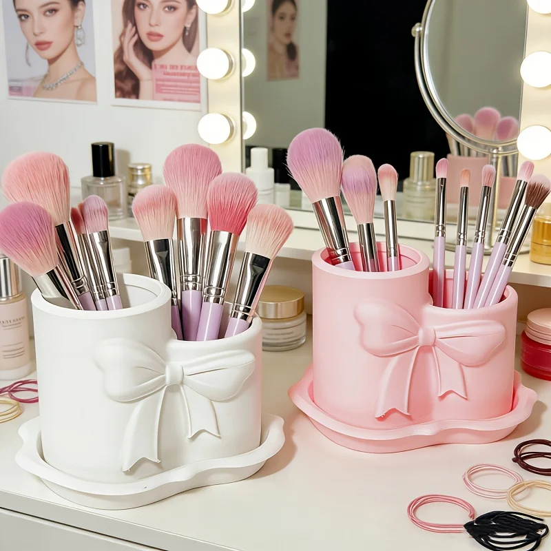 

3D-органайзер для косметики и кистей с рельефным бантом, стильный настольный декоративный элемент, подарок для женщин, аксессуары для макияжа