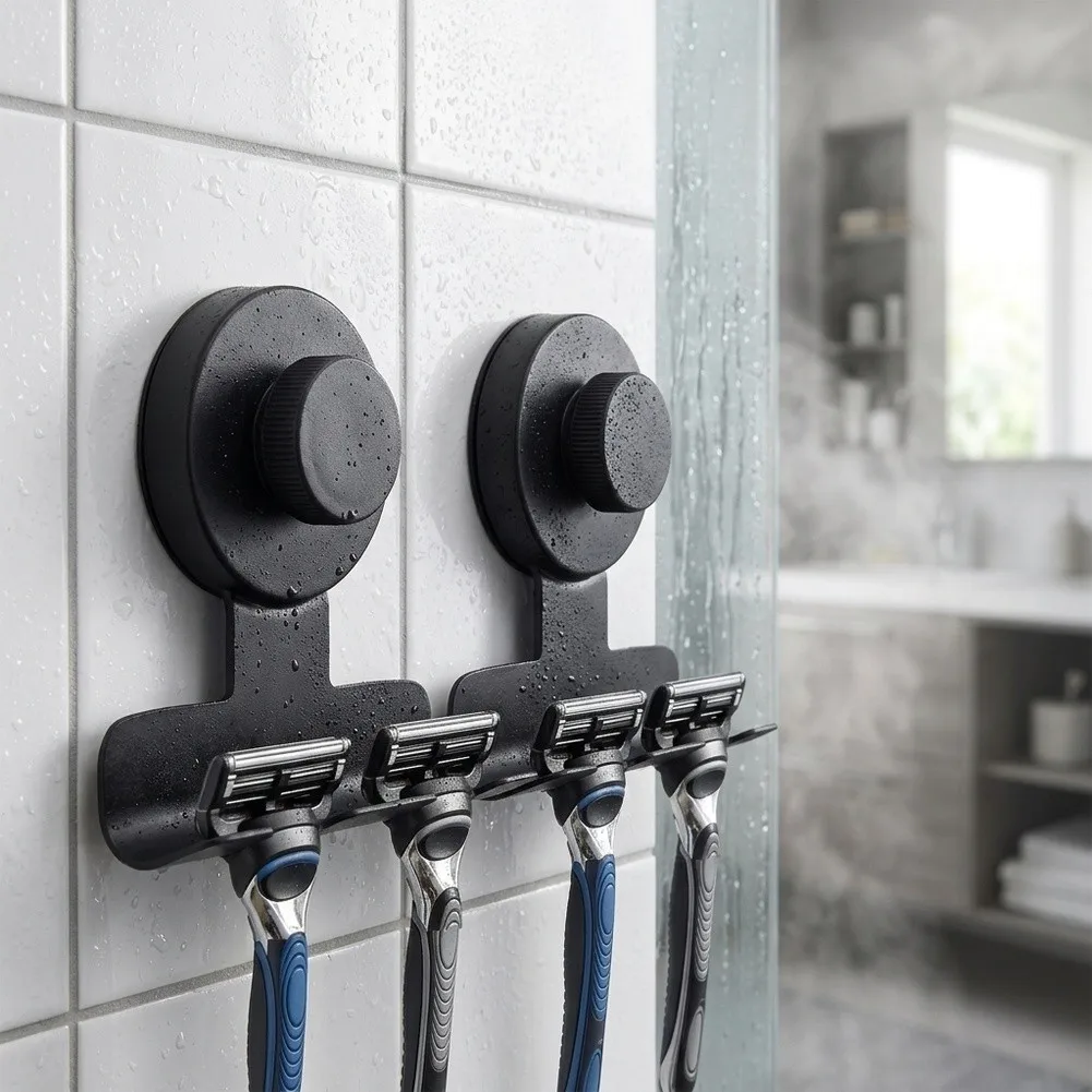Non Permanent Bathroom Fixture Shaver Holder Suction Cup Shaver Holder 15 Lbs Holding Capacity For Daily Shaving Routine