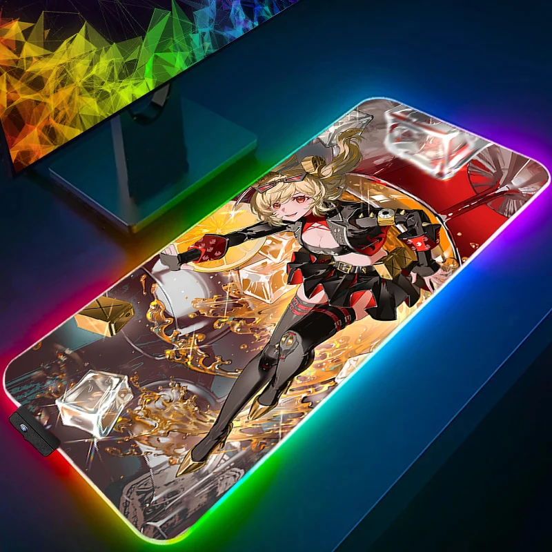 

Mouse Pad Gamer RGB Computer Extended Game ZZZ Mousepad Zenless Zone Zero Burnice White Desk Mat LED PC Anime Girl Keyboard Pad
