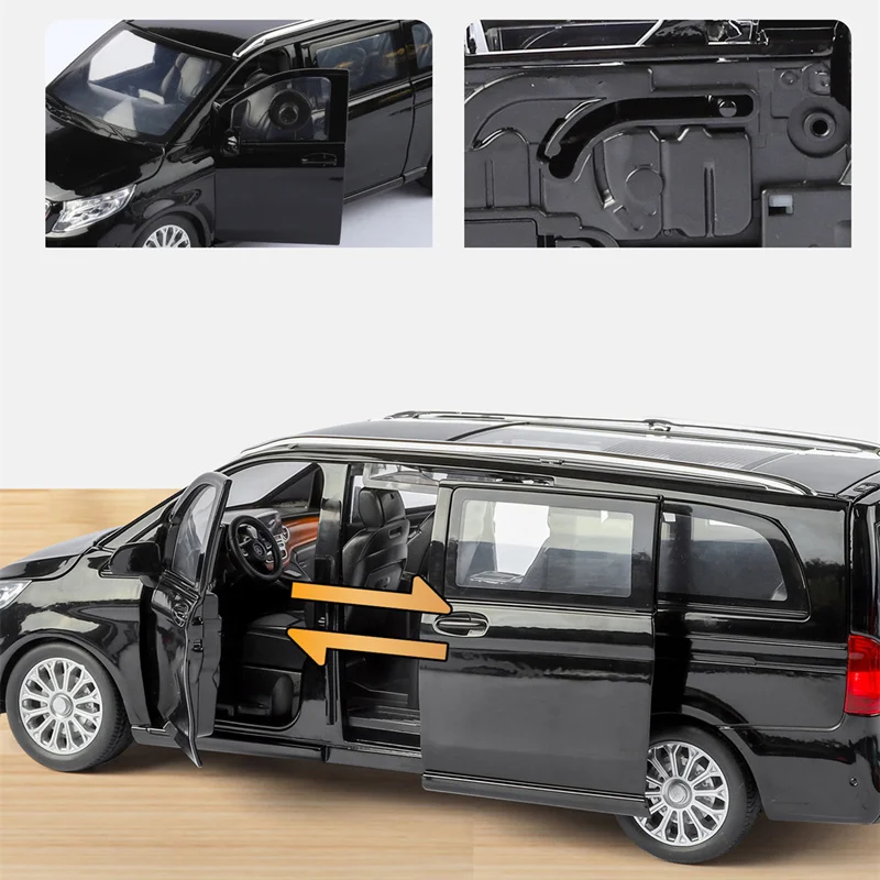 โมเดลรถ MPV อัลลอยด์ V260 ขนาด 1:24 ของเล่นรถโลหะหล่อขึ้นรูป รถธุรกิจ จำลองเสียงและแสงได้ ของสะสมสำหรับเด็ก ของขวัญ