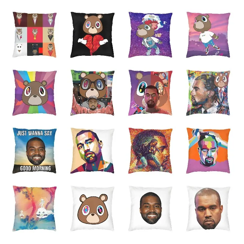 POP Art Kanye West Bear Cushion Cover 40x40cm Velvet Luxury Throw Pillow Living Room Decoration