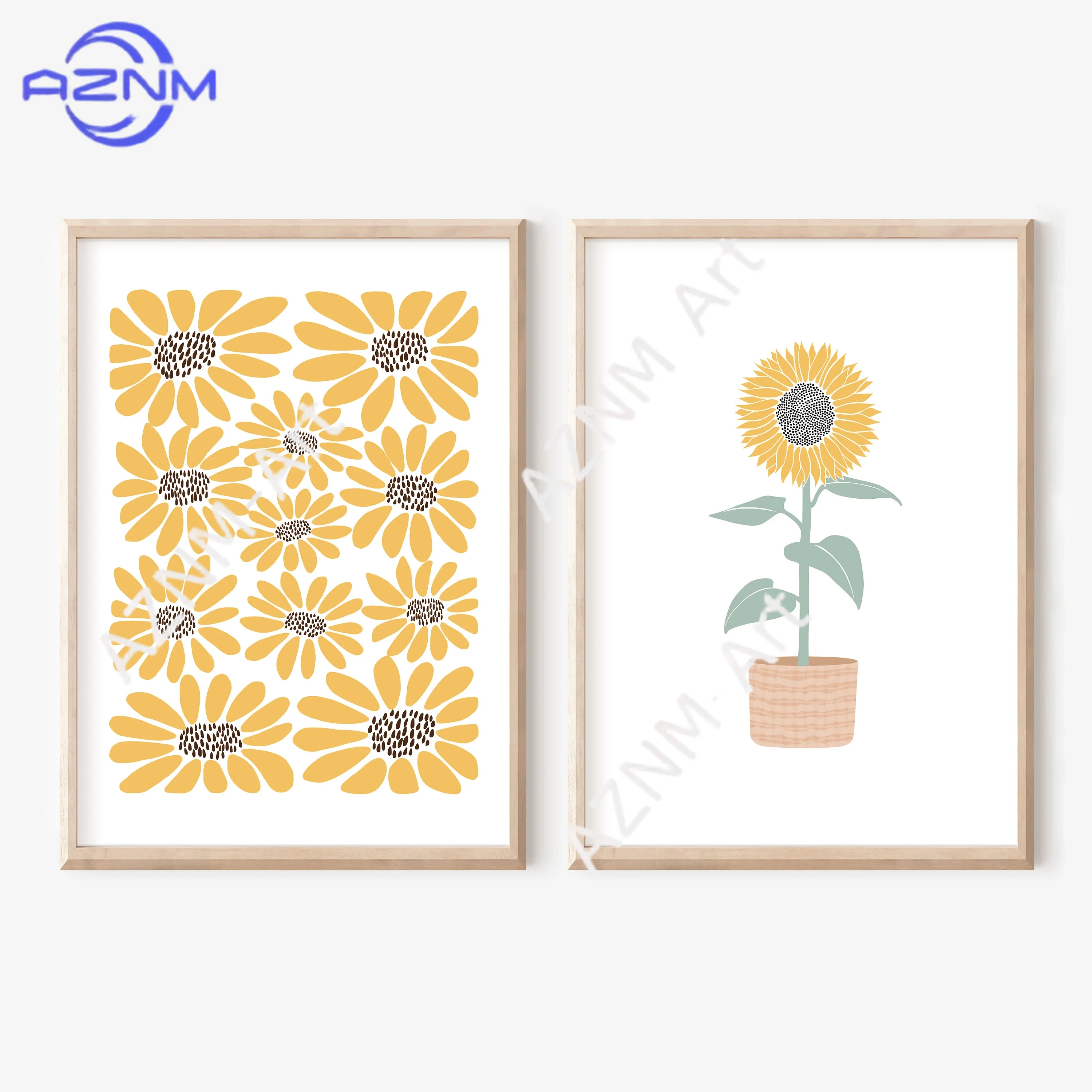 1/2Pcs Sunflower Botanical Art Prints, Yellow Floral Wall De