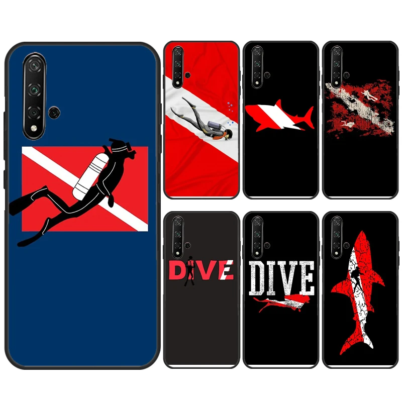 Dive Scuba Diver Shark Diving Flag Case For Huawei Nova 10 9 SE 11 Pro 5T 11i 8i 3i Y60 Y61 Y70 Y90 Y91 P20 P30 P40 Lite Cover