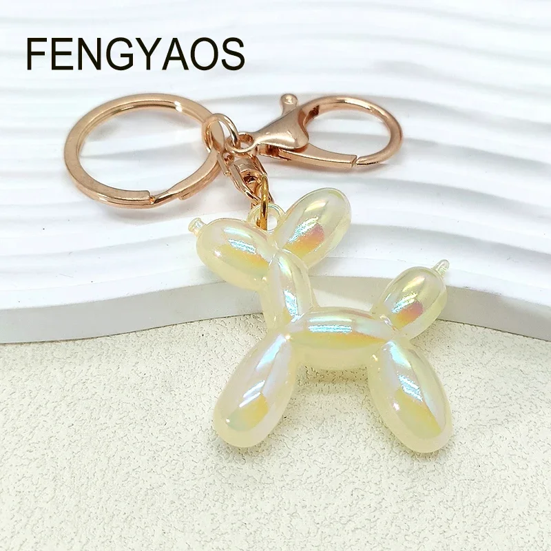 Resin Cute Balloon Dog Key Chain for Women Gold Color Lovely Animal Buckle Keychain Birthday Gift for Friend