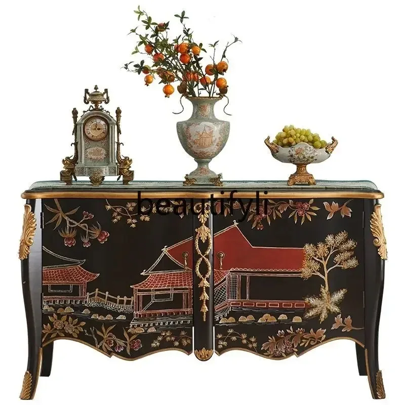 M71 French retro solid wood porch cabinet, living room decoration cabinet, American rural home storage, storage cabinet45