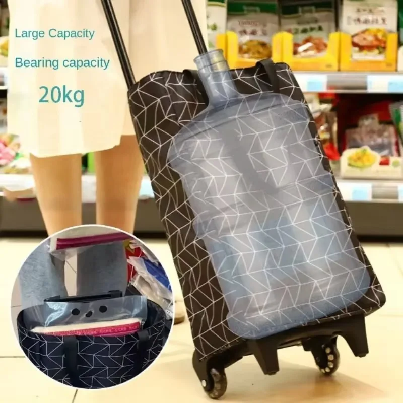 Oxford Fabric Trolley Collapsible Shopping Cart with Wheels Reusable Household Luggage Express Bag Waterproof Organizer Bags