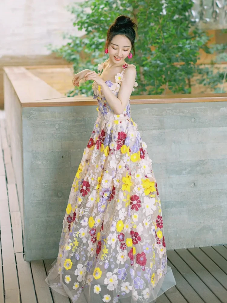 

Элегантный цветочный свадебный халат для невесты, легкий, роскошный, с завышенной талией, А-силуэт, для повседневной носки, из полиэфирного волокна