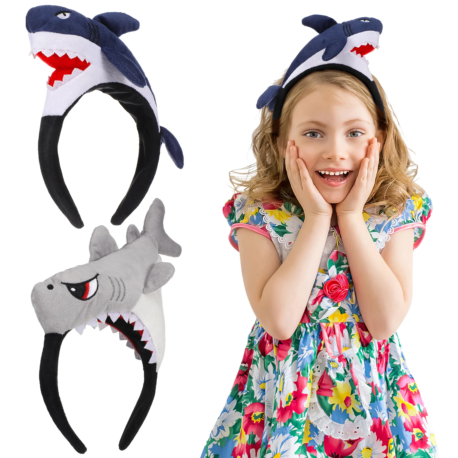

2pcs Cartoon Hoop Shark Headband Kids Accessories Halloween Decorations Animal Fabric Lovely Shark Headband Gifts