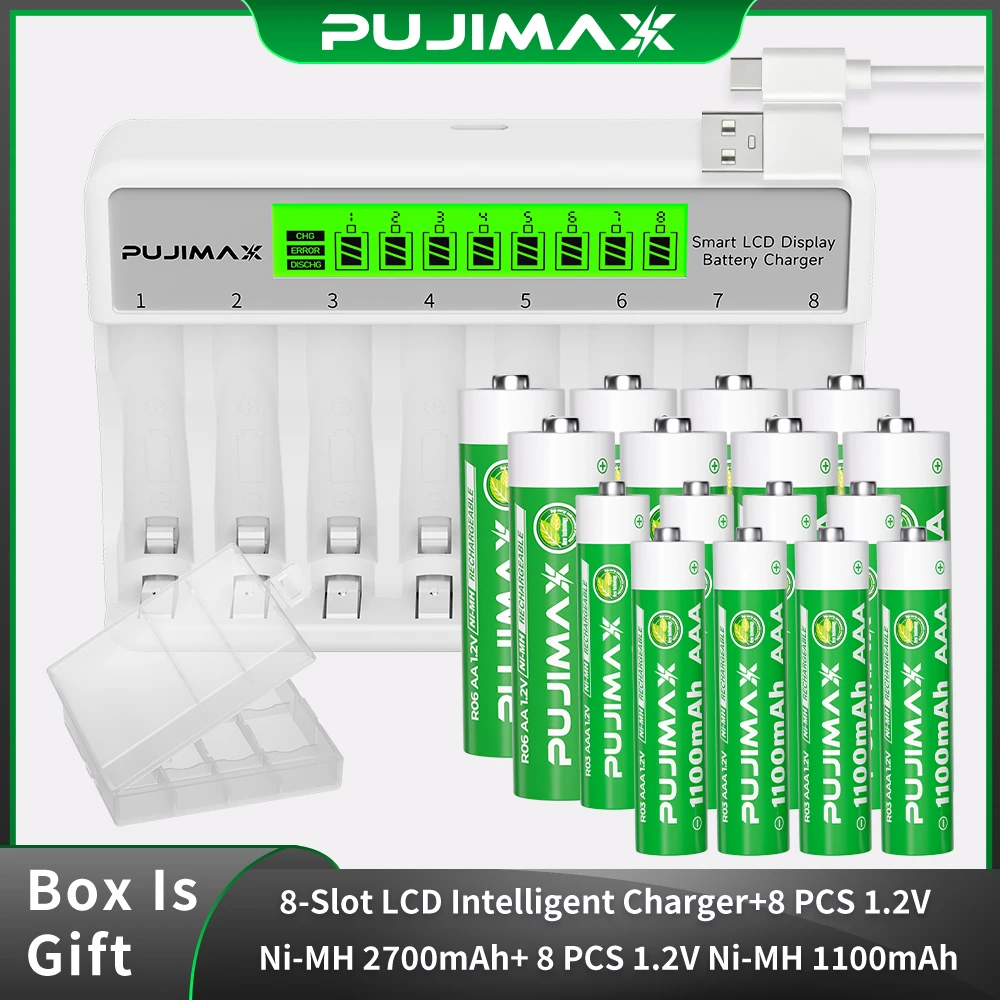 PUJIMAX Rechargeable Ni-MH Battery High-Capacity 1.2V AA&AAA 2700mAh 1100mAh Batteries For Remote Control Mouse Electric Toys