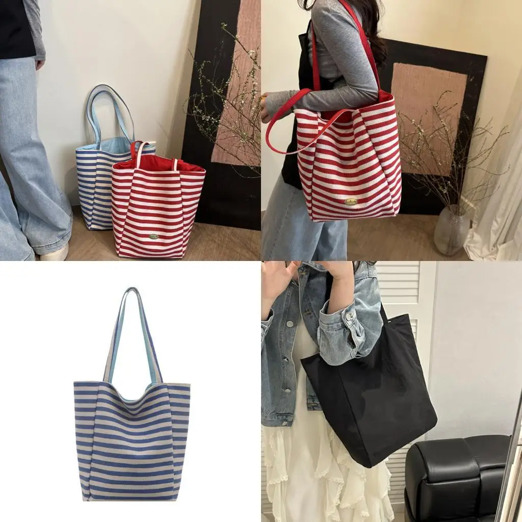 

D46D Canvas Toted Bag Work Bag Trendy Shoulder Bags Purse Handbag for Shopping Beach