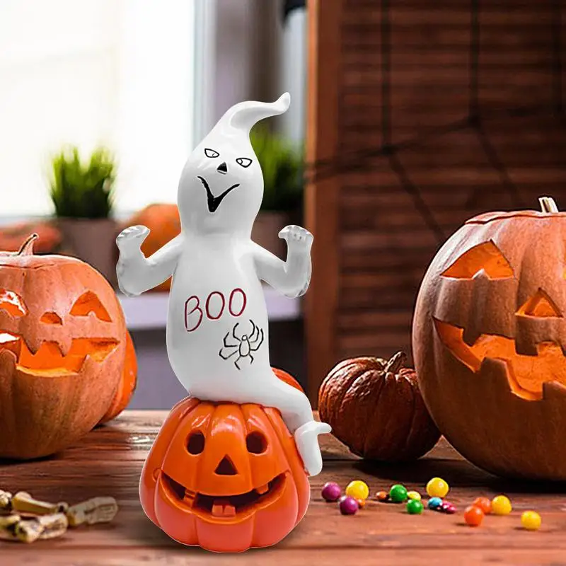 Resin Ghost Handicraft Decoration Tabletop Ghost Statue Halloween Handicraft Resin Pumpkin Ghost Statue Ornaments For Living