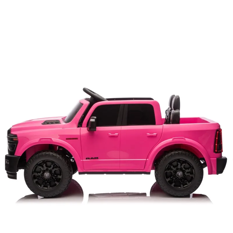 Pink RAM Kids Electric Ride On Truck 12V Battery Powered Toy Car with LED Lights for Children Boys Girls Outdoor Play Vehicle