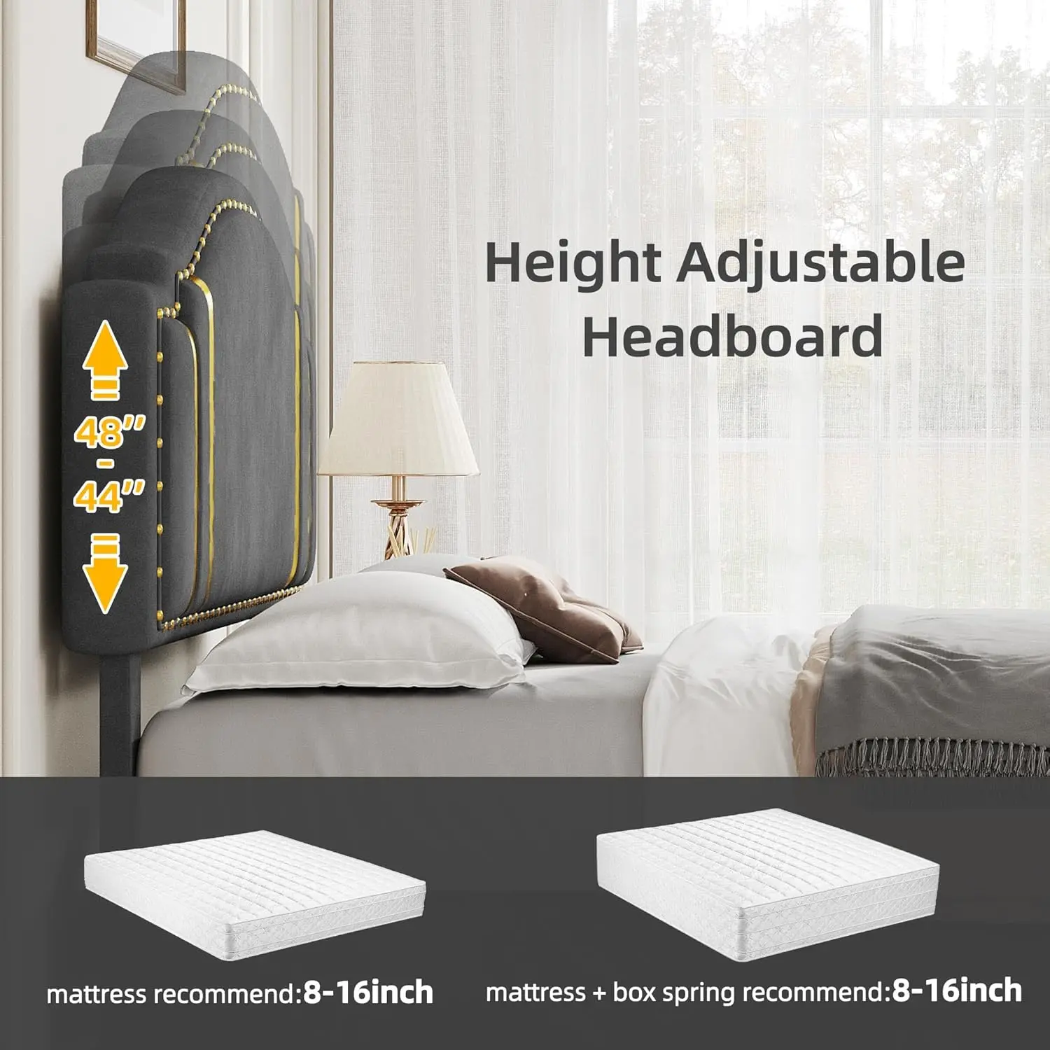 Dwvo Queen Size Velvet Platform Bed Frame, Curved Upholstered Headboard And Footboard, Gold Rim And Rivets, Stable Metal Base &