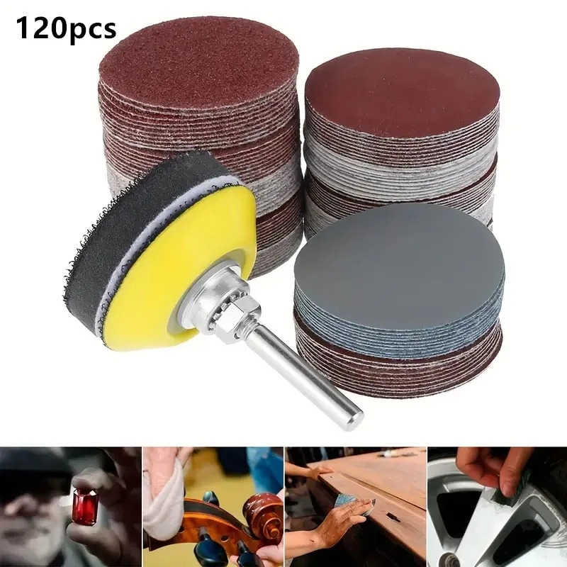 120Pcs 50mm Sandpaper Assortment 60-3000 Grit Sanding Disc Pad Set 2Inch For Drill Grinder Rotary Tools With Disk Pole Cushion image 2