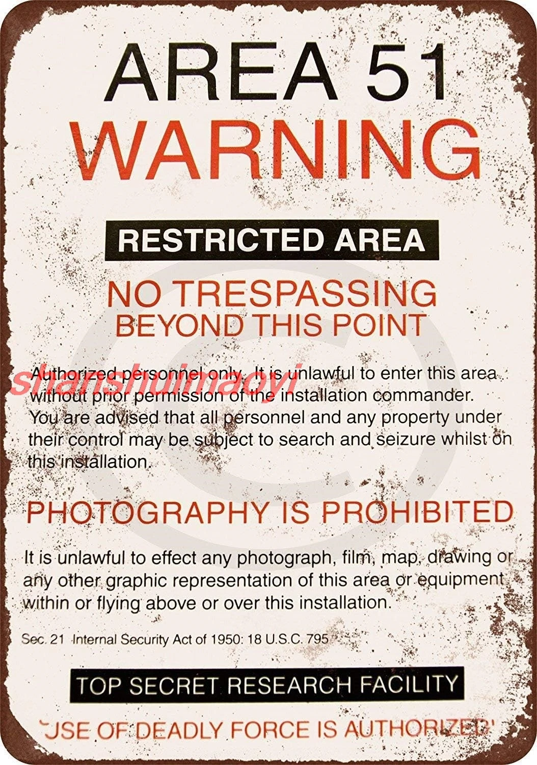 Vintage Tin Sign Area 51 Warning Art Decoration Retro Metal Poster for Home Cabin Bar Store Club Farm 12