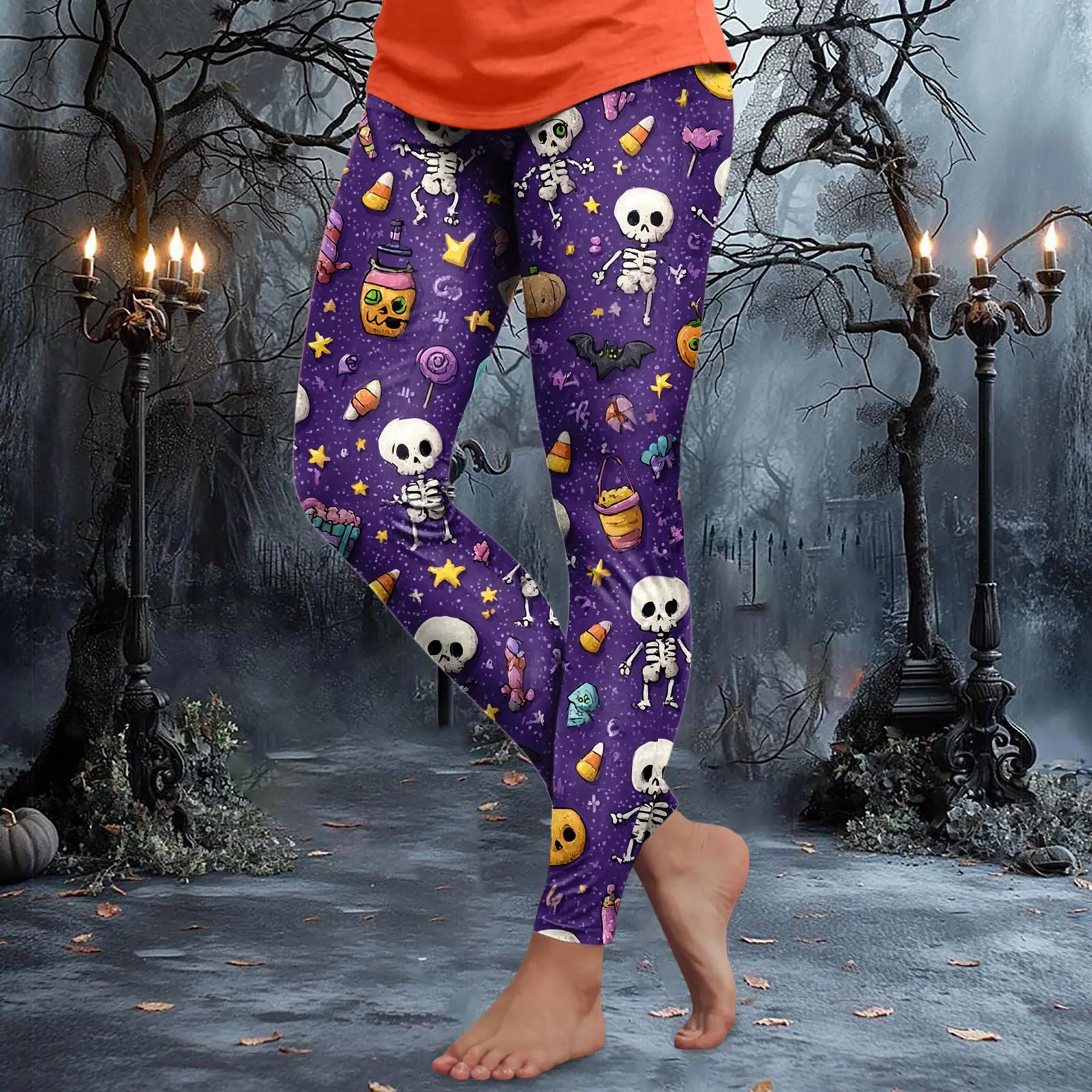Yogabroek voor dames met Halloween-thema, 3D-schedelpompoenprint, mode-legging, buitenstraat, hiphop, festivalfeest, dameskleding