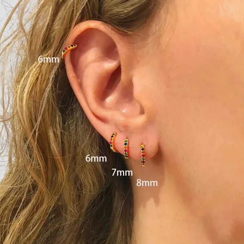 1PC Rainbow Zircon Little Huggies Hoop Earrings Stainless Steel Tiny Ring Cartilage Earring Small Tragus Circle Piercing Jewelry