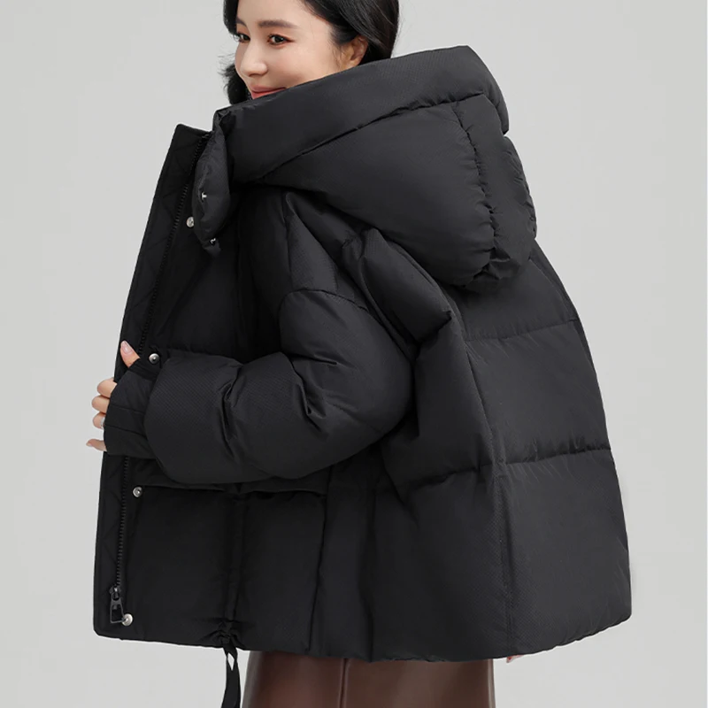 Overcoat Fashion Warm Hooded Solid Color Women Down Jacket 2025 Winter White Duck Down Short High Quality Women Down Jacket H252