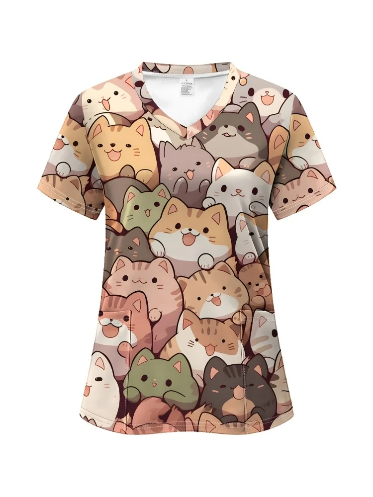 Клиническая униформа, женская униформа с принтом динозавра, ветеринарные скрабы, женские топы с v-образным вырезом и короткими рукавами, микроэластичная униформа медсестры, женская униформа