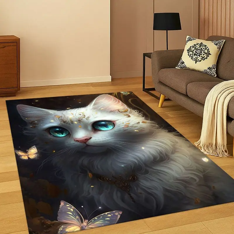 Cute Cat Kitten Cartoon Carpet Rug for Bedroom Living Room Sofa Playroom Doormat Home Decor,Kid Game Area Rug Non-slip Gift