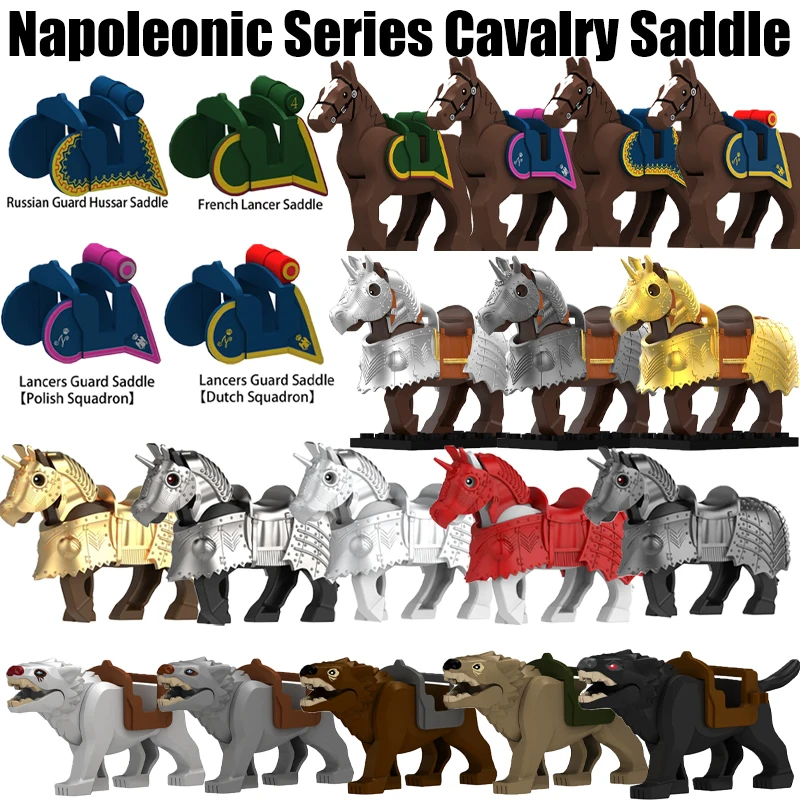 Medieval Military Napoleonic Series Cavalry Saddle Building Blocks Castle Soldier Figures War Horse Accessories Bricks Toys Gift