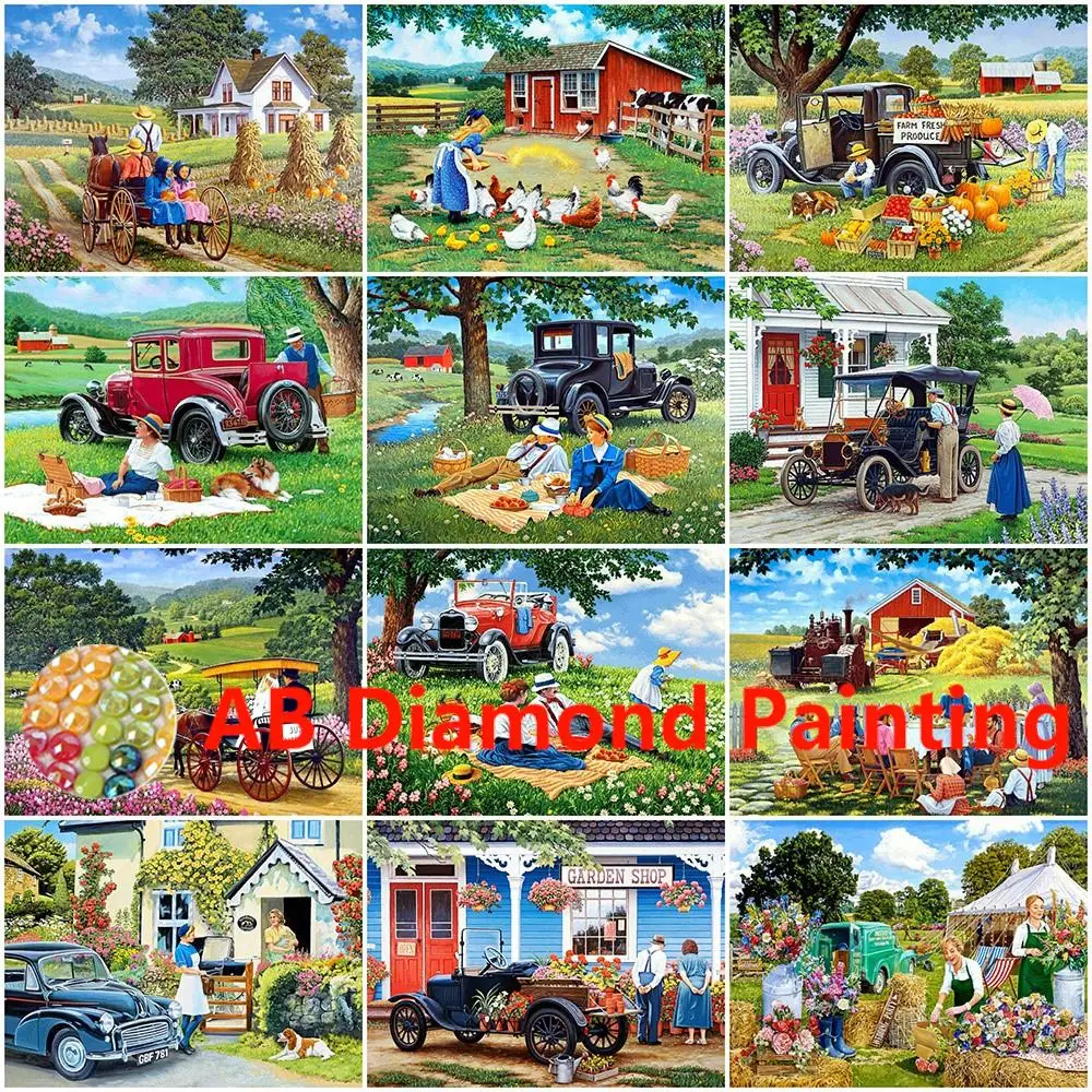 AB New Arrival Diamond Embroidery Farm Art Cross Stitch Kits Diamond Painting Landscape Picture Rhinestones Wall Decor