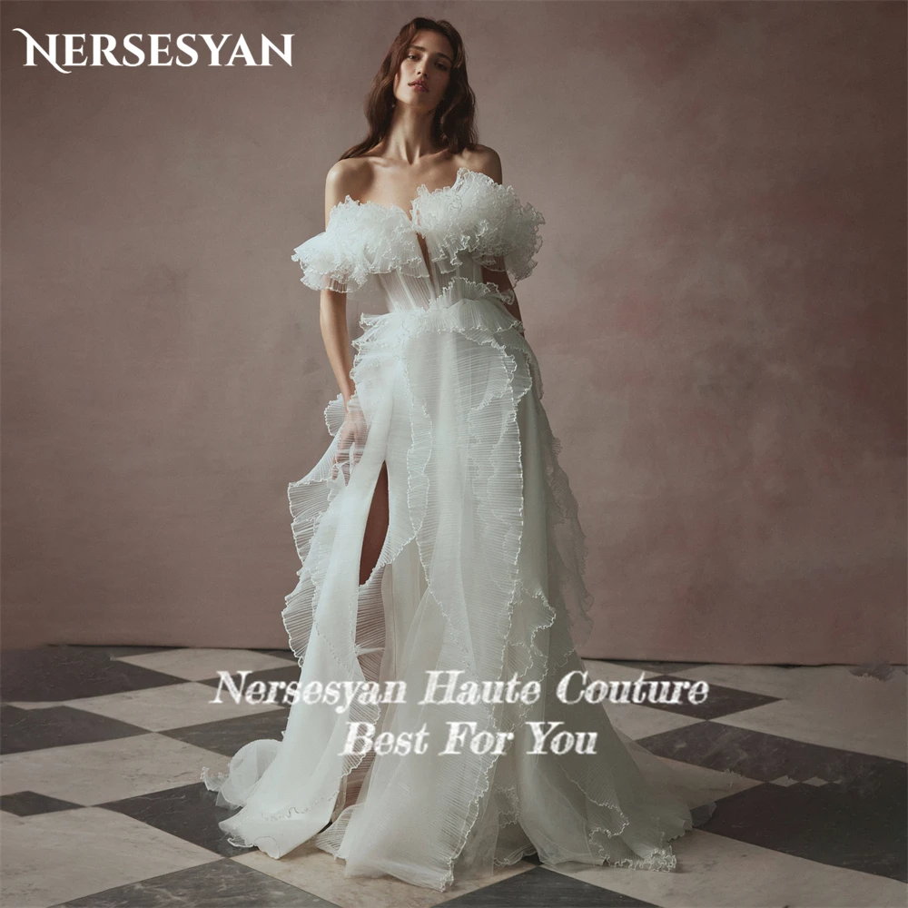 Nersesyan-vestidos de novia de tul con volantes y Espalda descubierta, vestidos de novia de princesa, hombros descubiertos, abertura lateral alta