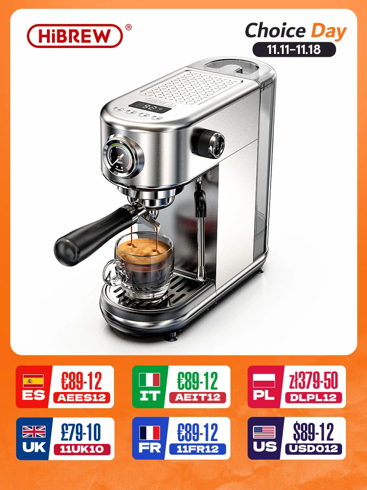 HiBREW-cafetera Espresso semiautomática de 20bar, máquina de café Superfina con temperatura ajustable en frío/caliente, capuchino, H10B