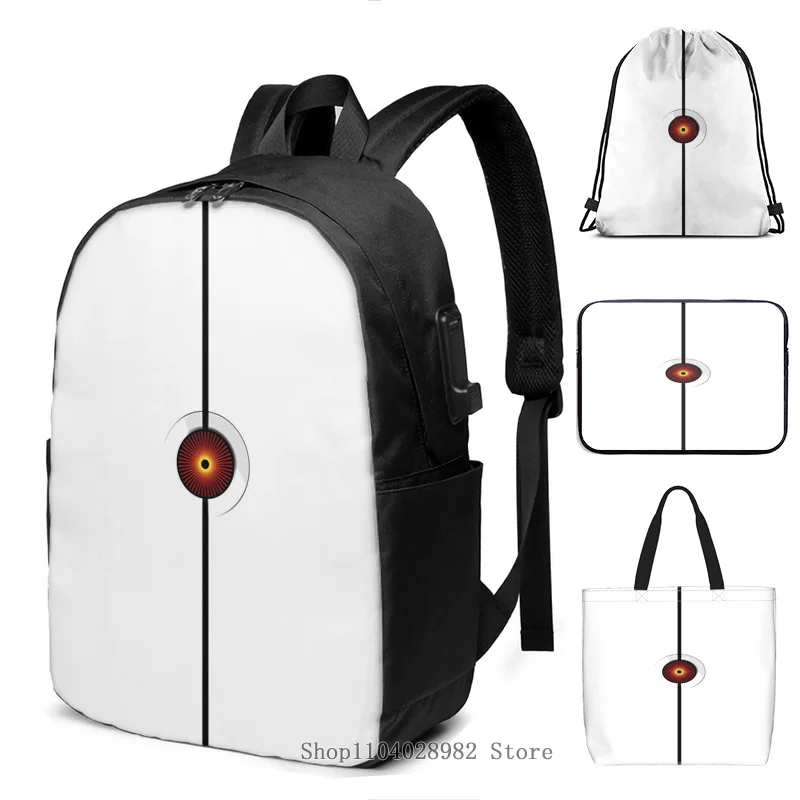 Funny Graphic Print Portal Turret(2) USB Charge Backpack men School bags Women Tote Bags Travel laptop bag