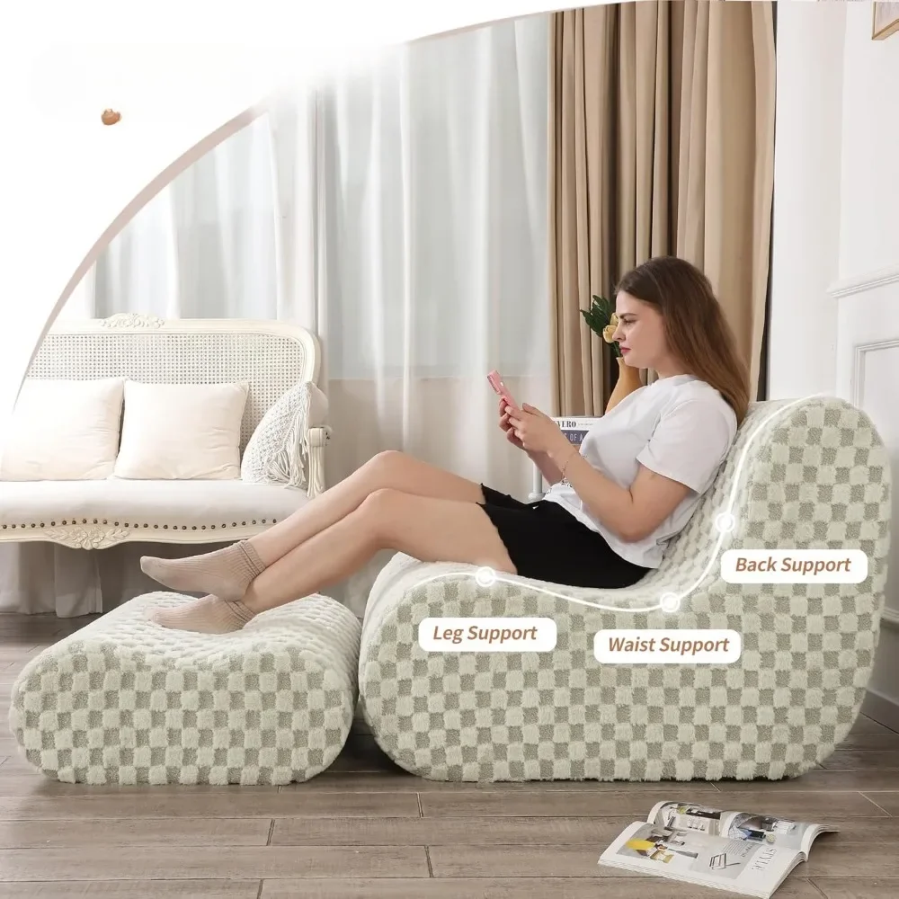 Sofa worek fasoli na zewnątrz, zielone krzesło piłkarskie, wygodne żakardowe pluszowe nowoczesne leniwe krzesło Sofa, Sofa worek fasoli